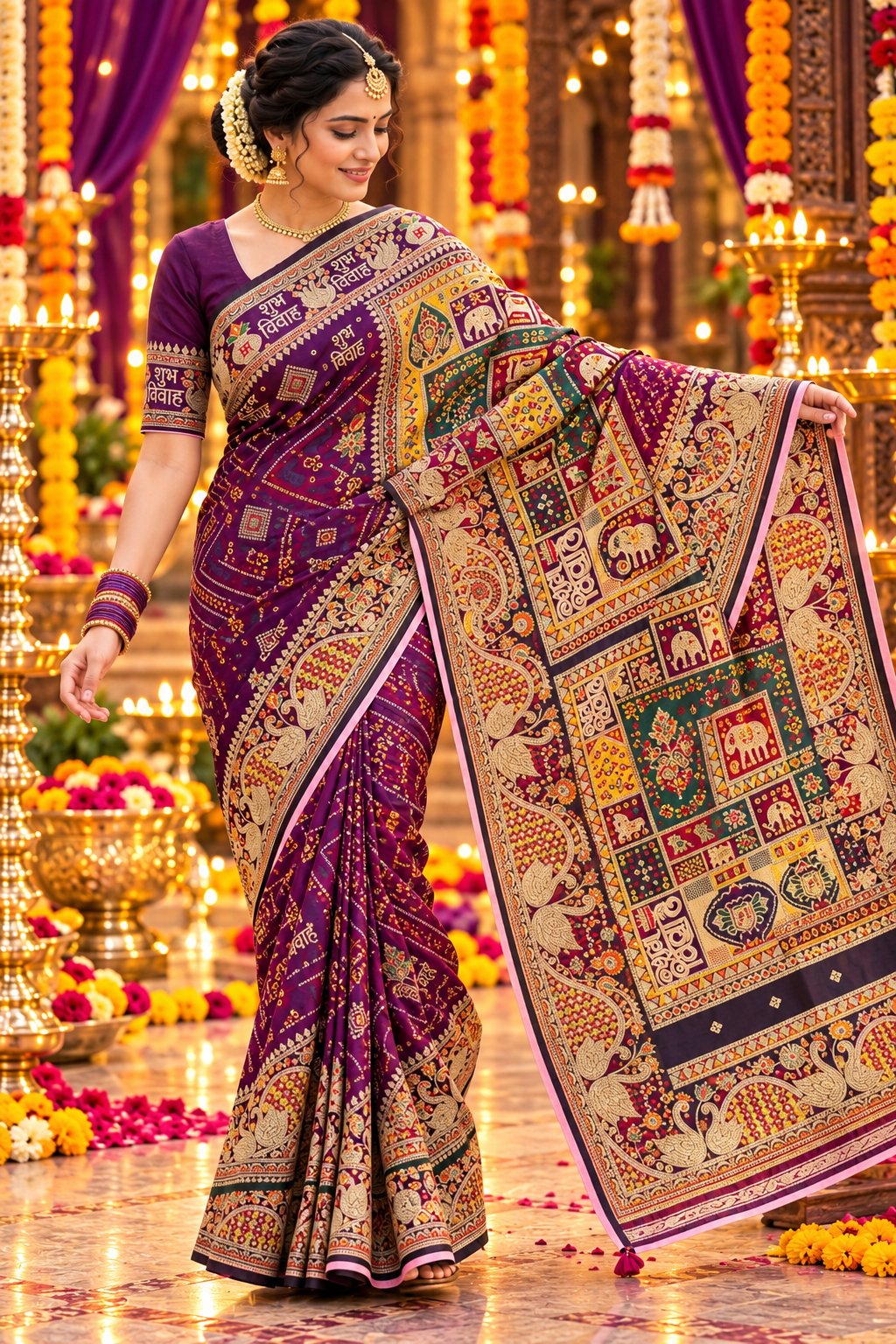 Wedding Special Dola Silk Saree with Hand-Dyeing Mena & Zarkhan Work