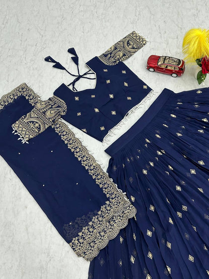 Navy Blue Fox Georgette Embroidered Festival Wear Lehenga Choli Set