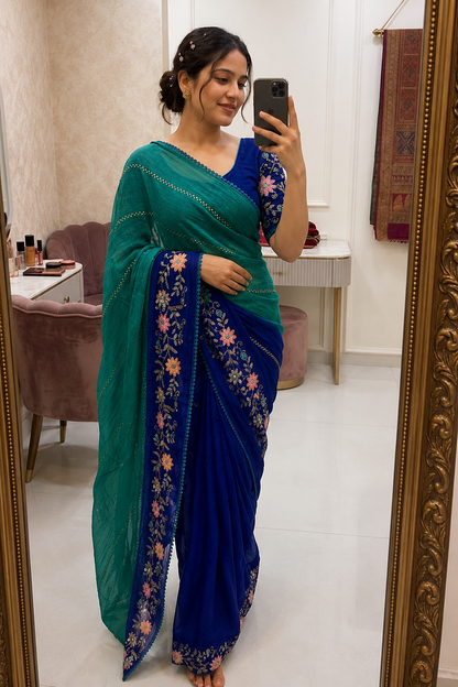 New Arrival Crunchy Pedding Embroidery Saree Collection