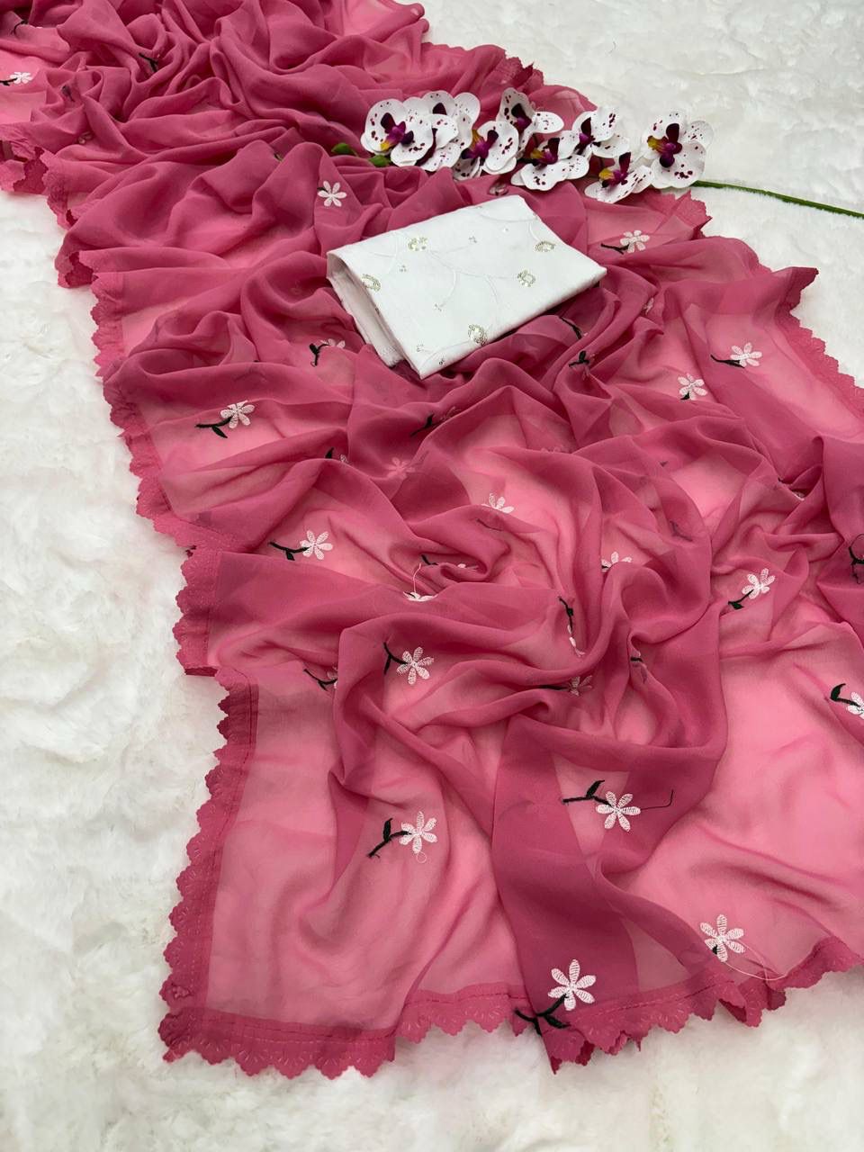 Floral Embroidered Georgette Saree – Lightweight Daily & Party Wear