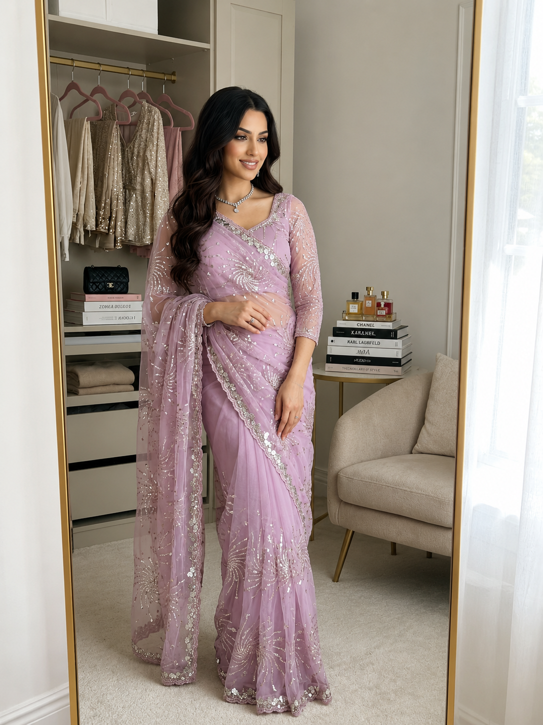 Premium Butterfly Soft Net Saree With Multi Sequence & Thread Embroidery