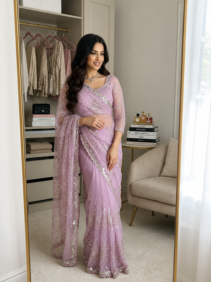 Premium Butterfly Soft Net Saree With Multi Sequence & Thread Embroidery