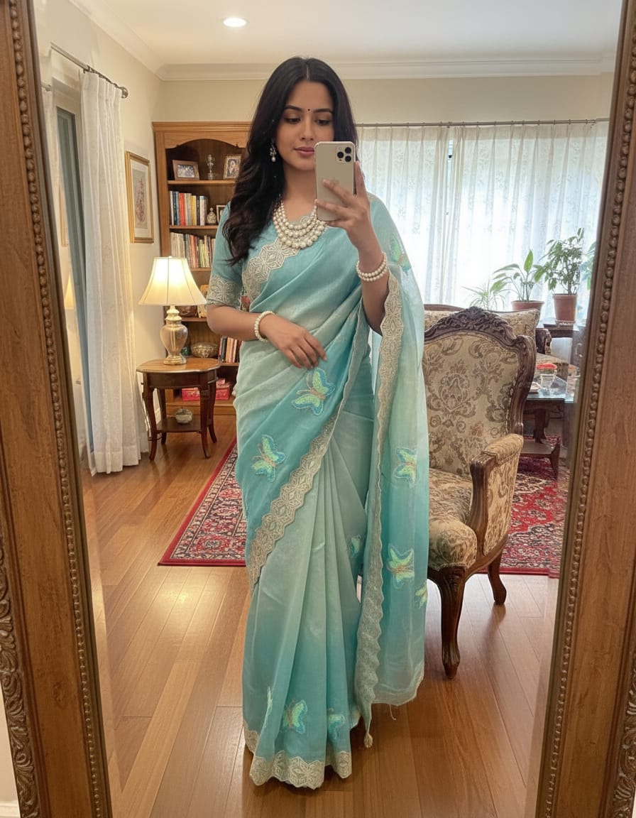 Rubina Soft Fendy Butterfly Work Saree with Gota Patti Lace Border