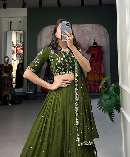 Elegant Chinnon Silk Embroidered Lehenga Choli with Zari Work & Gotta Patti Dupatta