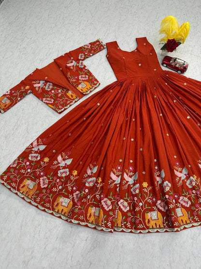 Embroidered Crepe Silk Gown with Jacket