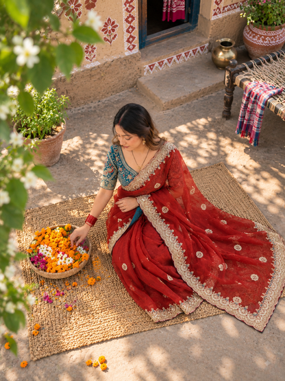 Designer Soft Space Silk Saree with Heavy Embroidered Blouse