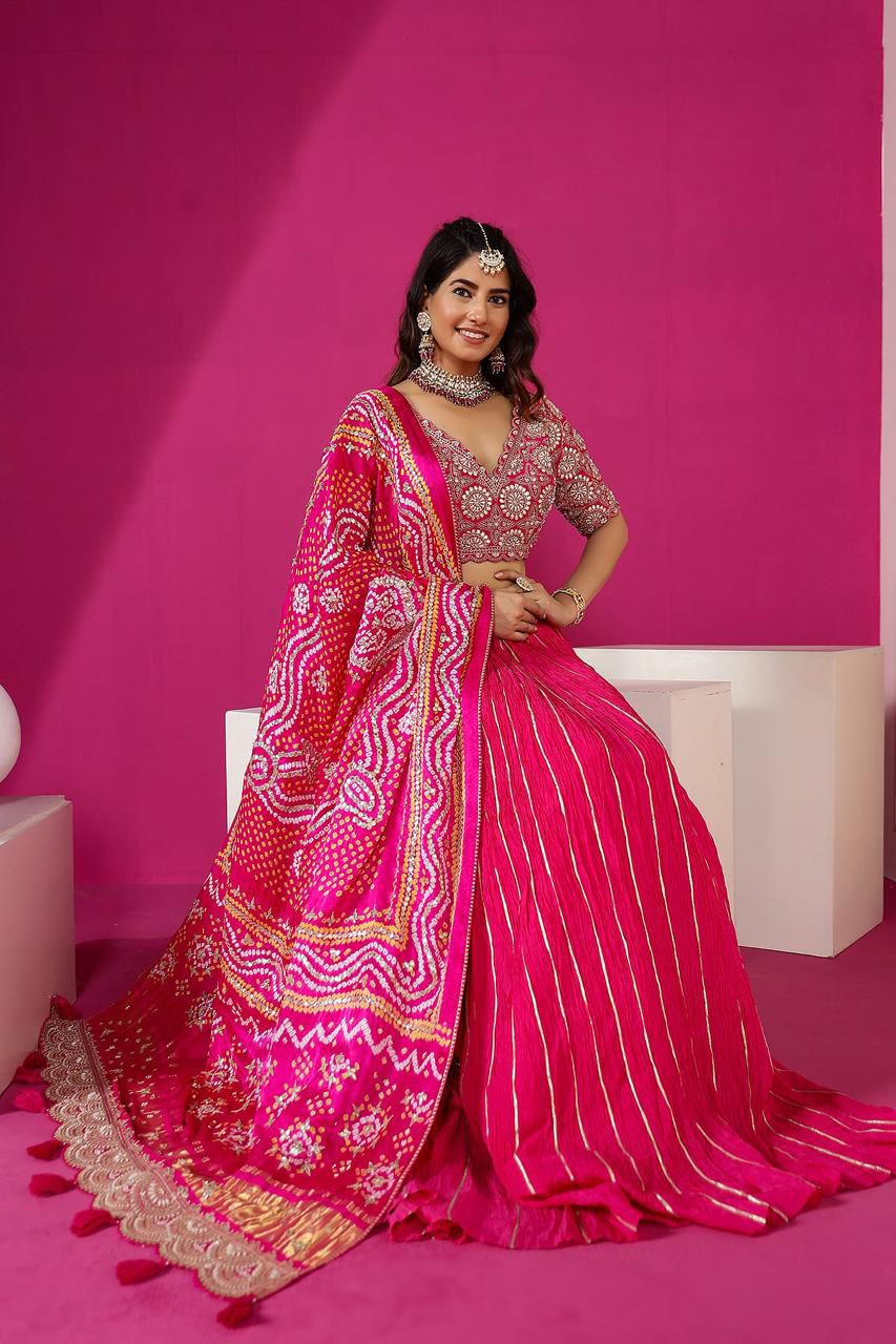 Pink Embroidery Digital Print Lehenga Choli