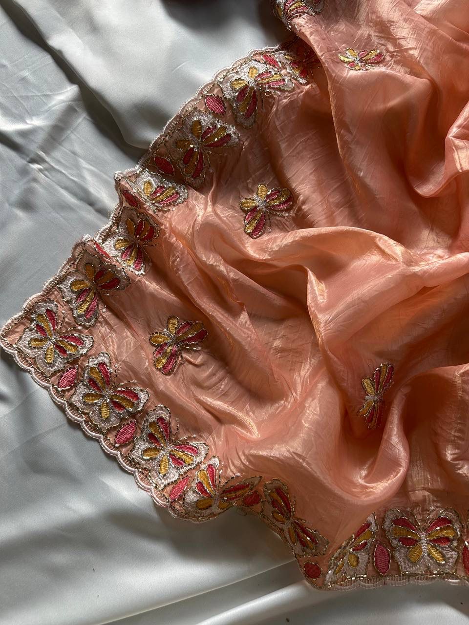 Radha Butterfly Motif Embroidered Crushed Organza Saree