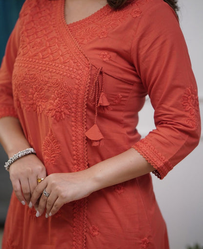 Cotton Chikankari Angrakha Pant Set