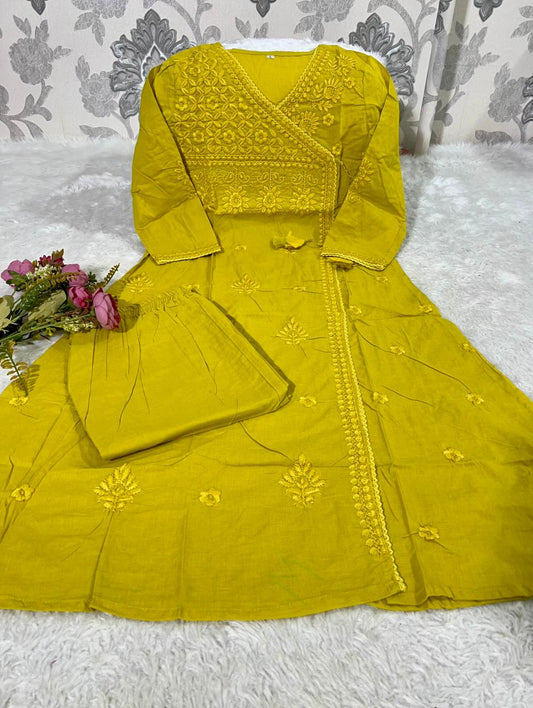 Cotton Chikankari Angrakha Pant Set