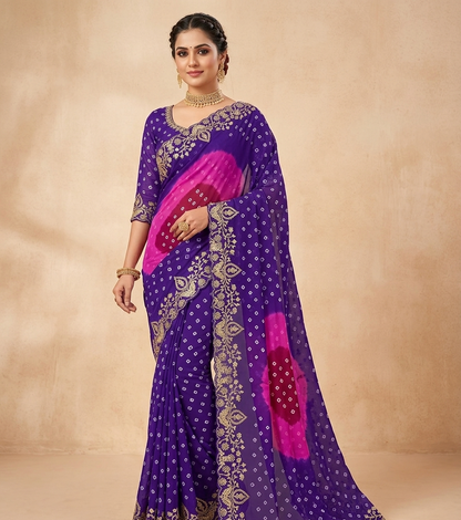 Designer Bandhani Tie-Dye Saree with Heavy Embroidered Border – Festive Wear Collection