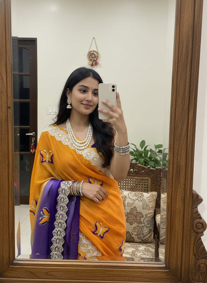 Rubina Soft Fendy Butterfly Work Saree with Gota Patti Lace Border