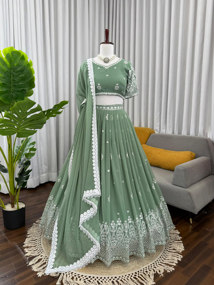 Premium Faux Georgette Embroidered Lehenga Choli Set