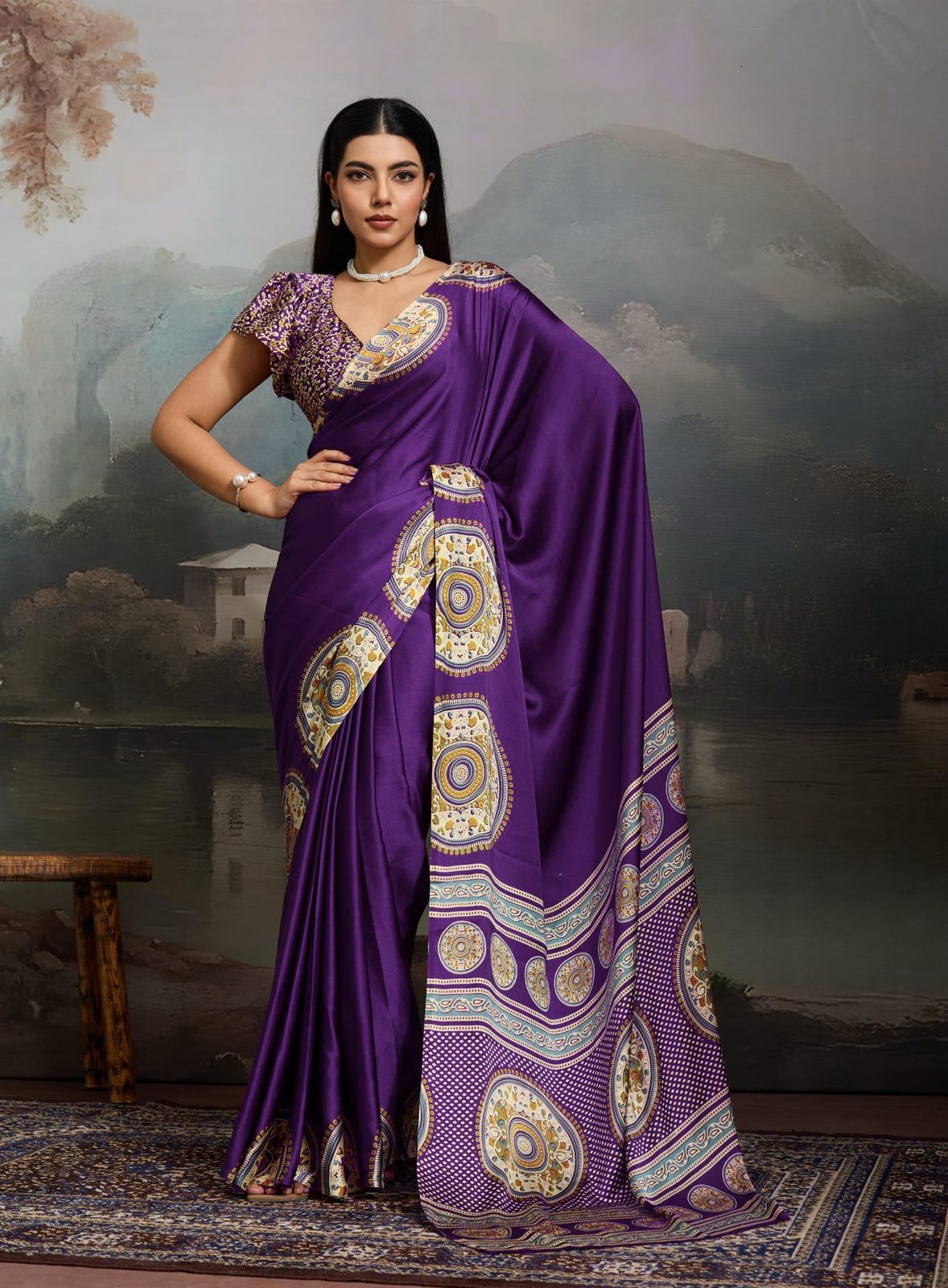 Ajrak Print Soft Modal Silk Saree – Semi Gaji Bandhej Designer Saree (6 Colours)