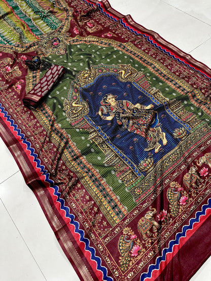Premium Tussar Silk Printed Saree with Designer Blouse