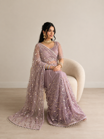 Sufy Premium Butterfly Net Saree with Beads & Moti Sequin Work