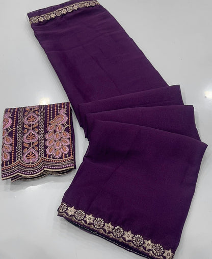 Elegant Rangoli Silk Saree with Multi Embroidery & Sequins Work Designer Blouse – Festive & Party Wear