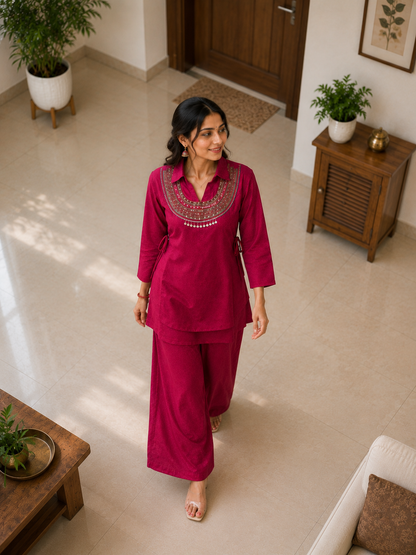 Viral Gold Crush Kurti Koti & Palazzo Set with Sequin Work
