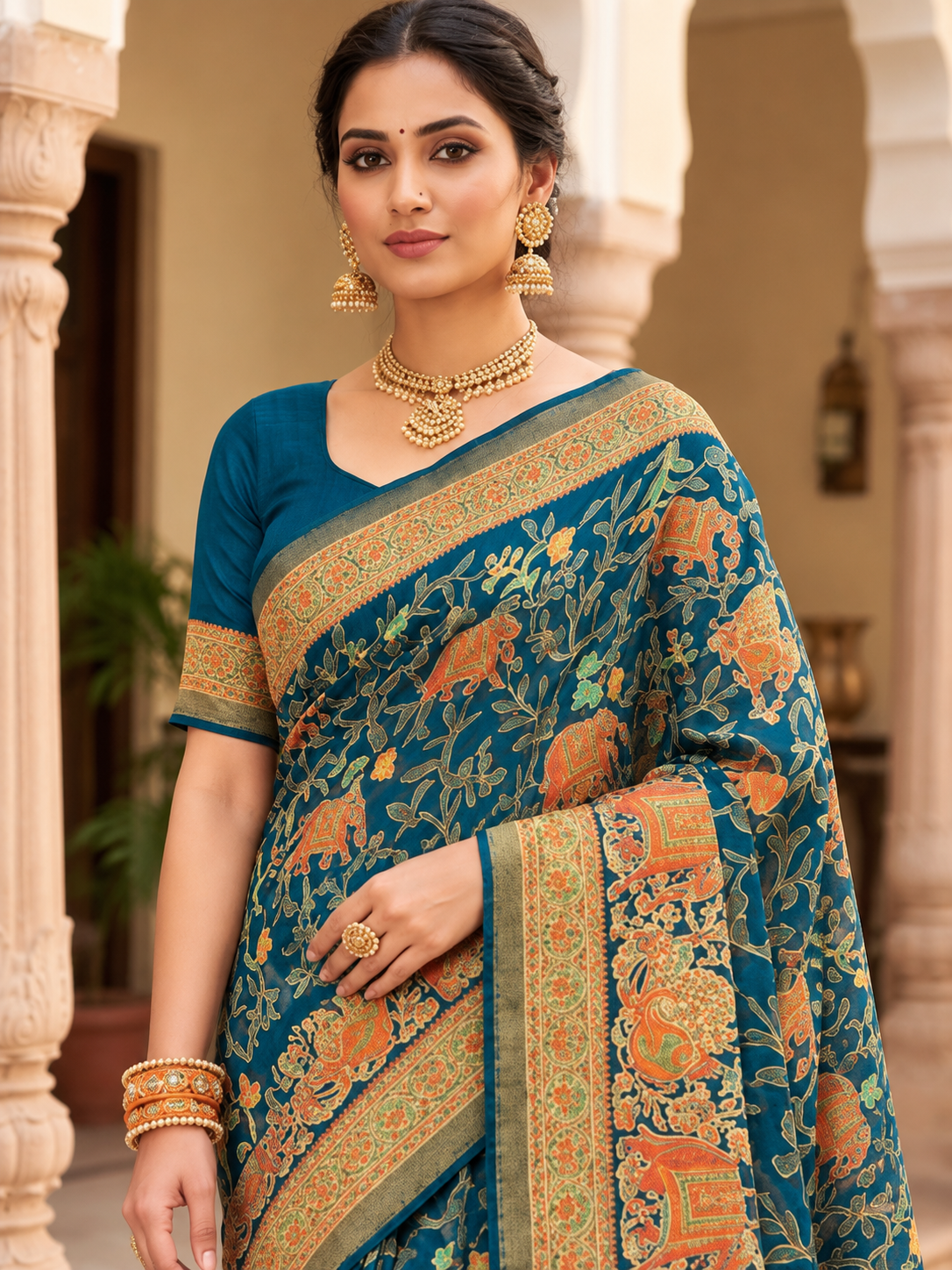 Trending Massmeelo Brasso Saree with Original Mirror Work & Designer Blouse