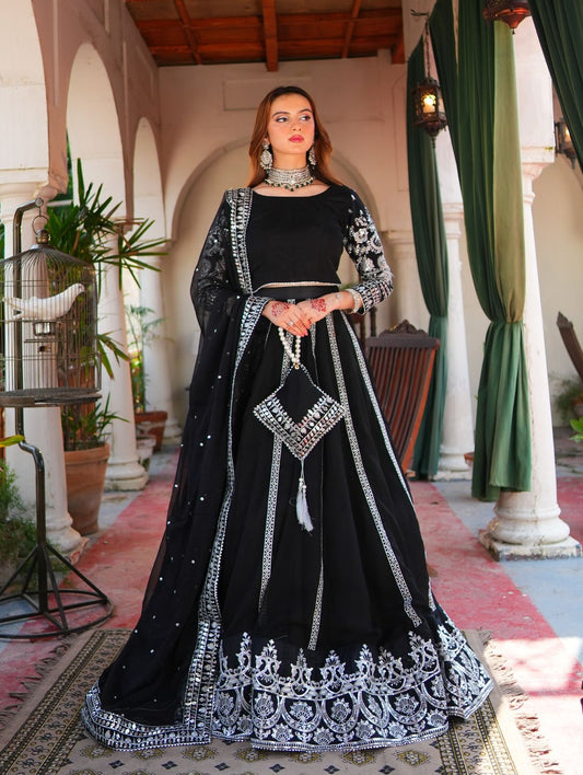 Elegant Black Velvet Lehenga Choli with Silver Thread & Sequence Work | Party Wear & Festive Collection