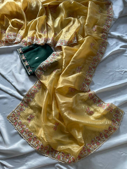 Radha Butterfly Motif Embroidered Crushed Organza Saree