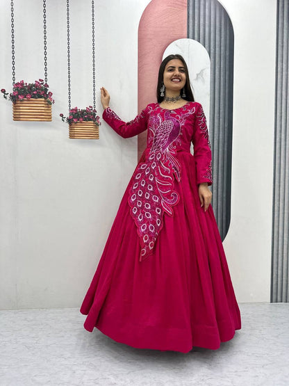 Festival Embroidered Vichitra Silk Gown
