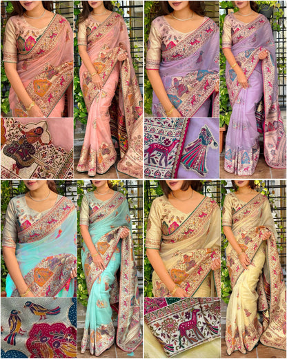 Rajwadi Heritage Pure Organza Jacquard Saree with Rich Zari Weaving