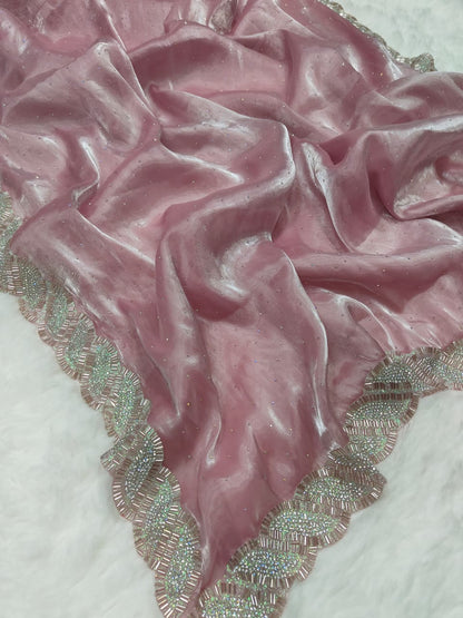 Elegant Jimmy Choo Saree with Handwork Lace Border & Cutwork Design