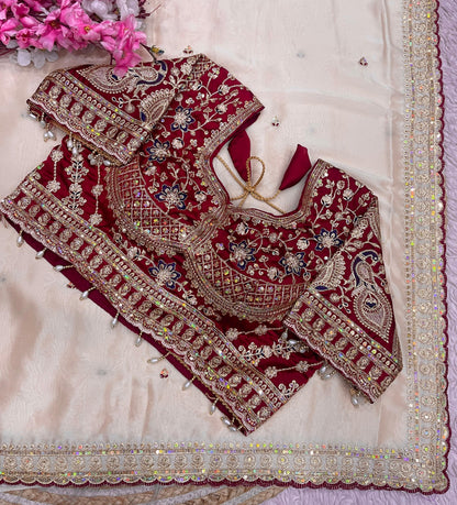 Premium Rangoli Silk Saree with Embroidery Work & Designer Blouse