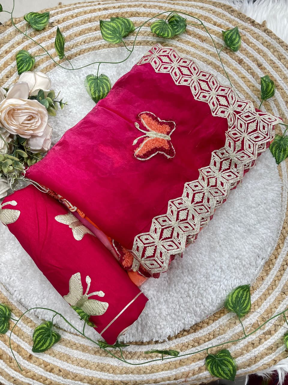 Rubina Soft Fendy Butterfly Work Saree with Gota Patti Lace Border