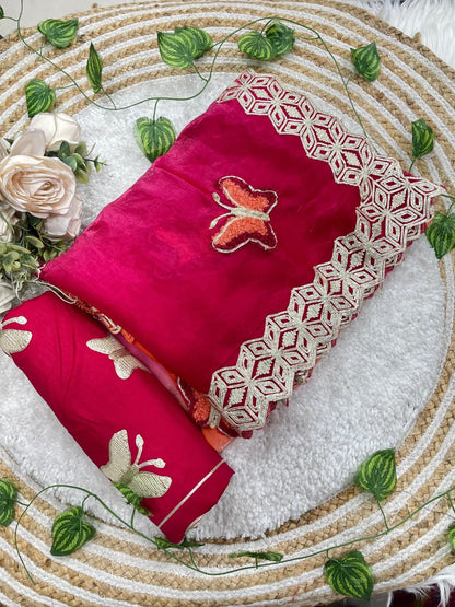 Rubina Soft Fendy Butterfly Work Saree with Gota Patti Lace Border
