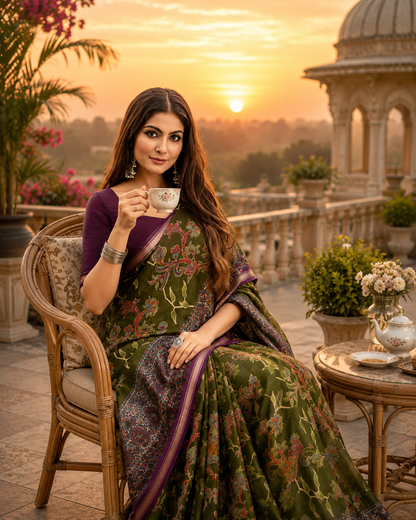 Pathshala Premium Viscose Mul Cotton Printed Saree with Zari Border