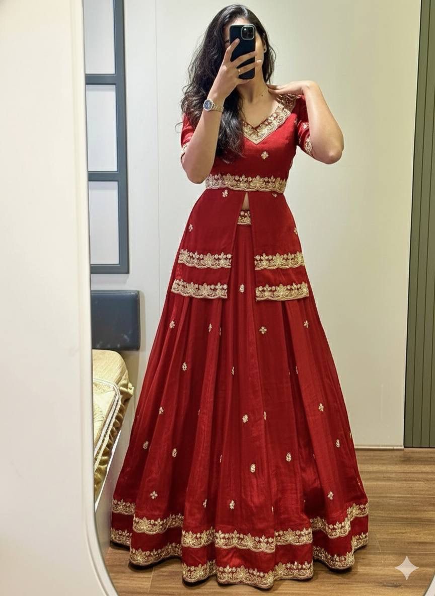 Premium Chinon Silk Wedding Wear Lehenga Choli with Sequence Work