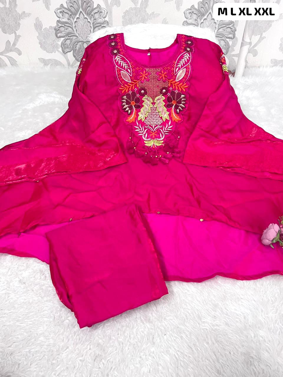 Mojito Silk Embroidered Kaftan Co-ord Set – Festive Designer Pink Outfit