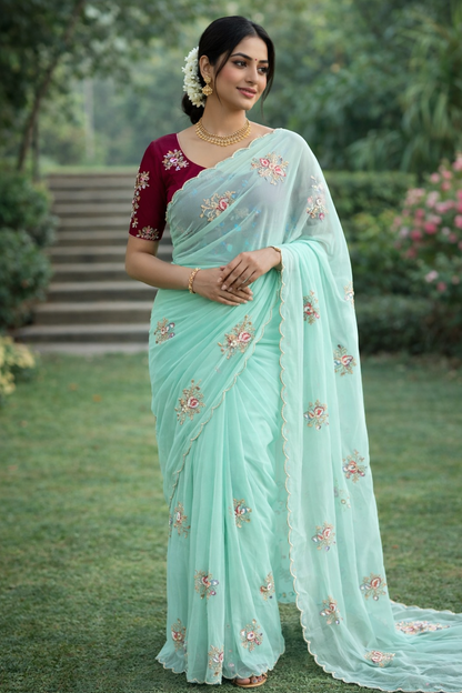 Designer Star Georgette Saree with Patch Work & Aarco Border