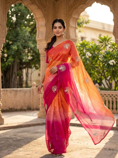 Soft Space Silk Ombre Saree with Sequins & Zari Work – Designer Party Wear