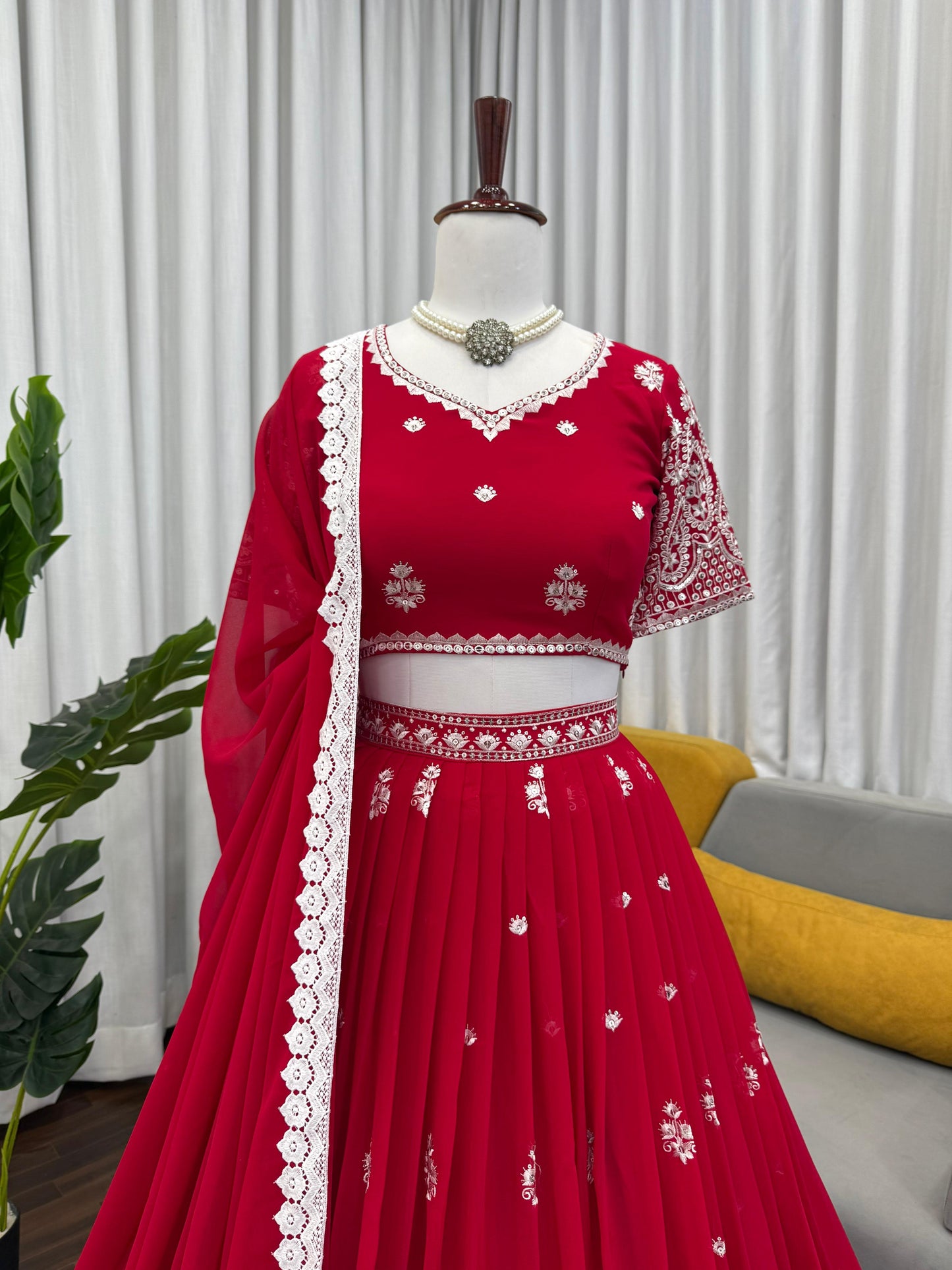 Premium Faux Georgette Embroidered Lehenga Choli Set