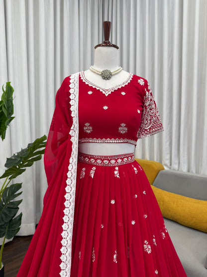 Premium Faux Georgette Embroidered Lehenga Choli Set
