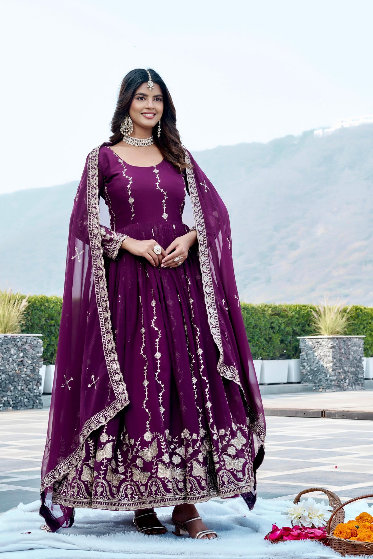Festival Wear Fox Georgette Embroidered Long Gown with Dupatta