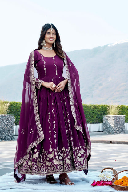 Festival Wear Fox Georgette Embroidered Long Gown with Dupatta