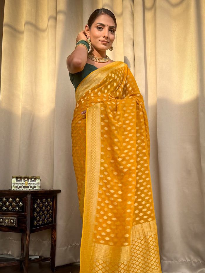 Mustard Gold Buti Saree
