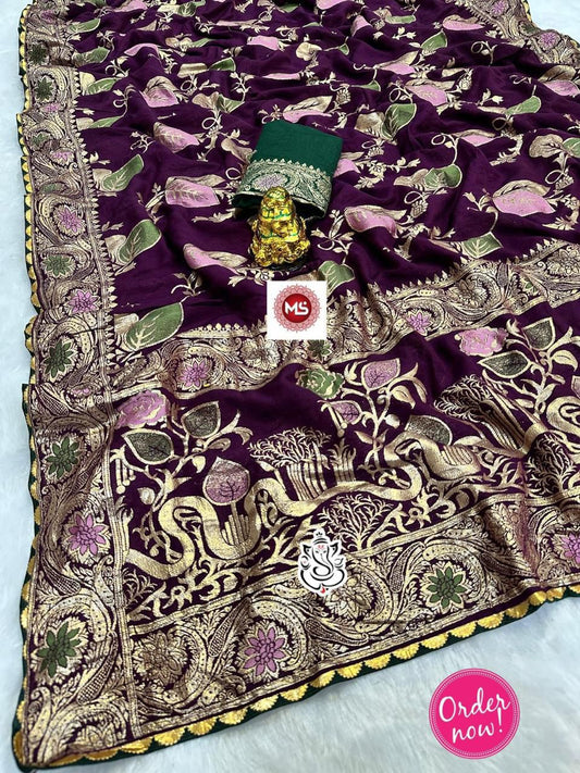Premium Silk Blend Saree with Rich Zari Woven Design – Royal Festive Wear