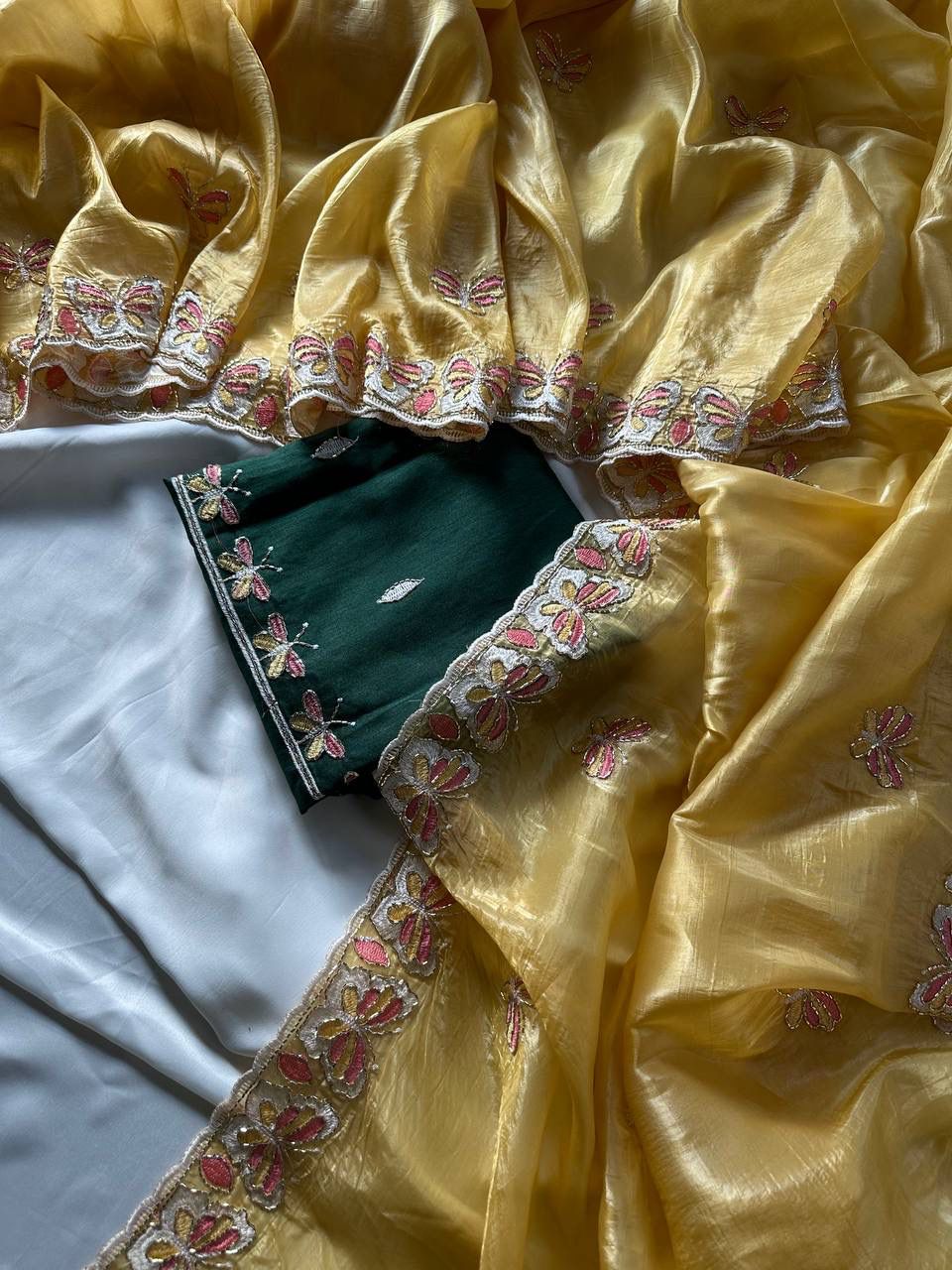 Radha Butterfly Motif Embroidered Crushed Organza Saree