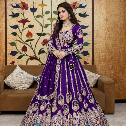 Women's Festival Wear Vichitra Silk Embroidered Lehenga Choli Set with Dupatta