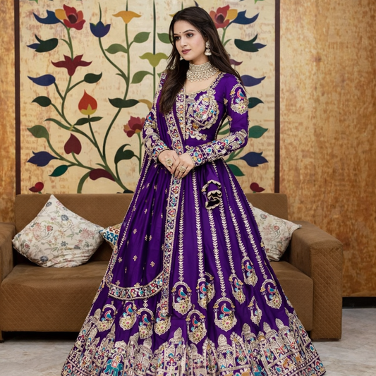Women's Festival Wear Vichitra Silk Embroidered Lehenga Choli Set with Dupatta
