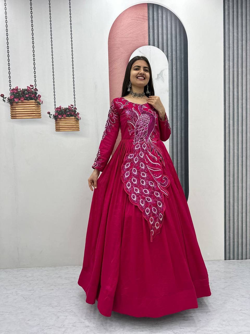 Festival Embroidered Vichitra Silk Gown