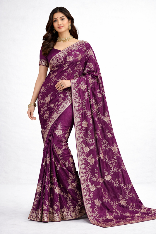 Premium Designer Embroidered Saree with Rich Zari Work – Party & Festive Collection