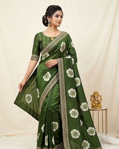 Elegant Floral Printed Saree with Designer Border – Soft Daily & Festive Wear