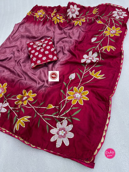 Ombre Floral Printed Saree with Designer Border – Trendy Daily & Festive Wear