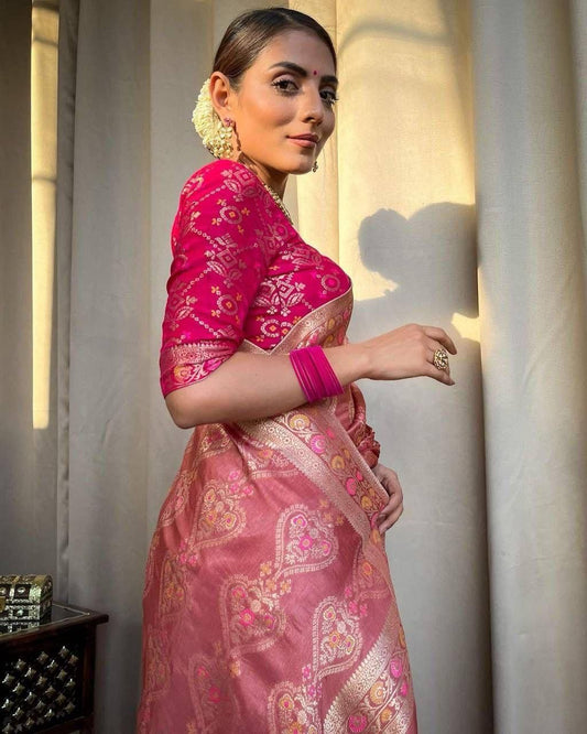 Rose Pink Woven Saree